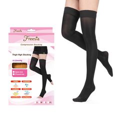 【Freesia】彈性壓力襪-包趾大腿襪(200D/15-22mmHg漸進式壓力)運動保健襪/彈性襪