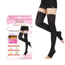 【Freesia】彈性壓力襪-露趾大腿襪(200D/15-22mmHg漸進式壓力)運動保健襪/彈性襪