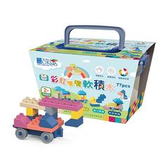 小牛津【Okids博士積木】彩虹噗噗軟積木-77pcs(STEAM玩具/感覺統合/附收納箱)