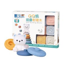 小牛津 【Okids博士積木】QQ熊捏疊軟積木-13pcs(基礎認知/堆疊建構/感覺統合玩具)