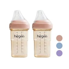 Hegen 金色奇蹟PPSU多功能方圓型寬口奶瓶240ml(雙瓶組)-嫣粉/漾紫/沁藍