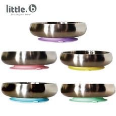美國 little.b 316不鏽鋼餐具系列｜316雙層不鏽鋼寬口麥片吸盤碗 (5色可選)