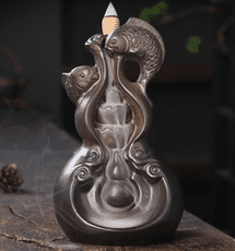 陶瓷倒流香爐家居擺件原創中式復古招財葫蘆年年有余瀑布回流香薰