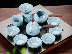 開片汝窯茶具套裝汝瓷整套陶瓷功夫茶具黑檀側把茶壺家用禮品