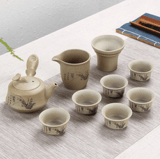 粗陶側把壺梅蘭竹菊茶具 商務禮品禮盒包裝
