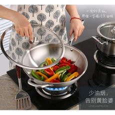 免運 現貨 不鏽鋼炒鍋 304無塗層 家用不粘鍋 無油煙炒菜鍋 煎鍋 電磁爐燃氣竈適用