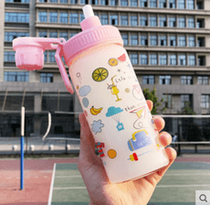 水杯女玻璃杯便攜帶吸管刻度杯創意潮流簡約磨砂清新森系情侶杯子