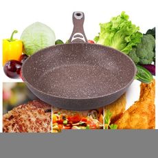 麥飯石不粘鍋家用班戟牛紮糖鍋 煎鍋無油煙鍋電磁爐燃氣竈平底鍋通用熱源不粘鍋 - 30cm咖啡色