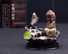倒流香爐 觀賞茶道陶瓷擺件和尚荷塘月色居室檀香爐 線香爐
