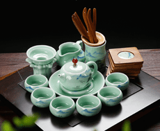迷你家用手繪青瓷茶具整套功夫茶具套裝陶瓷西施壺日式品茗杯