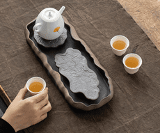 粗陶幹泡台茶盤禅意儲水小型兩人用簡易茶海陶瓷日式茶台家用壺承