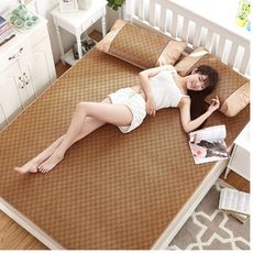 夏季藤席1.8m床折疊0.9單人宿舍學生軟席子1.5雙人涼席1.2米草席 - 1.8米6英尺床三件套