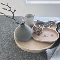 簡約風格 日式餐盤兒童分格木質卡通可愛兔托盤實木點心盤創意木碗餐盤強力推薦爆款 - 笑臉兔子