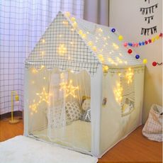 兒童帳篷屋 室內遊戲玩具屋 女孩寶寶分床神器城堡家用公主房子讀書角 帳篷房 - 粉色款+珊瑚墊+雲朵