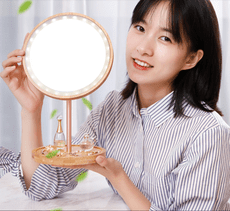 化妝鏡台式帶led燈手持鏡子高清折疊便攜網紅桌面補光燈充電台燈