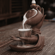 紫砂倒流香爐創意佛手懸壺香插回流茶壺招財擺件流香爐禪意檀香爐