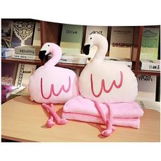 免運抱枕+毯子ins火烈鳥抱枕被子兩用 創意 靠墊靠枕 多功能 個性 可愛空調被午睡毯 - 抱枕+毯