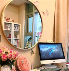 北歐金屬壁挂鏡圓形鏡子簡約化妝鏡浴室鏡圓鏡穿衣鏡創意鏡裝飾鏡