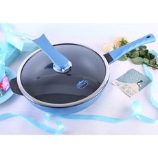 韓國黃金麥飯石不粘鍋 32cm加大炒鍋 無塗層炒菜鍋 無煙炒鍋 電磁爐燃氣通用炒鍋 平底鍋