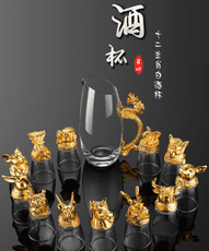 十二生肖白酒杯高粱酒杯高粱酒杯威士忌酒杯分酒器套裝家用中式玻璃酒具12只小酒杯子彈一口杯