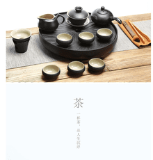 禅風黑陶瓷功夫茶具套裝整套黑釉側把壺茶杯蓋碗瓷器茶盤