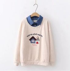 ＊ORead＊刺繡房子圖案假兩件加絨衛衣(3色F碼)