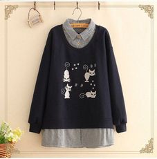 ＊ORead＊襯衫領假兩件加絨衛衣(3色M~2XL)