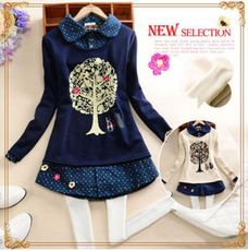 ＊OREAD＊森系假兩件大樹小貓咪翻領長袖加絨上衣 (2色M~2XL)