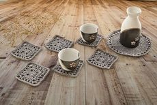 [DIY組合包] 深灰色茶壺杯墊套組DIY 手工藝材料 針織杯墊