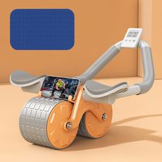 【時尚玩家】 新款自動回彈健腹輪 平板支撐健腹輪 配備智能計時 手機支架 馬甲線腹肌訓練器(附跪墊)