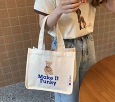 塗鴉小熊帆布袋 側背包 帆布包 單肩包 女包 2022韓版ins帆布單肩包女包新款日韓簡約文藝學生大