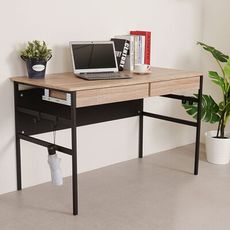 YoStyle 瑞比120cm附掛勾書桌(附抽屜x2)-原木色 辦公桌 工作桌 書桌 電腦桌