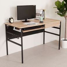 YoStyle 瑞比120cm附掛勾書桌(附鍵盤+抽屜)-原木色 辦公桌 工作桌 書桌 電腦桌