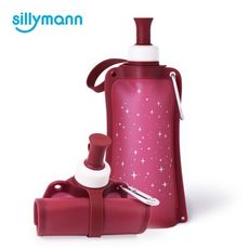 【韓國sillymann】 100%時尚便攜捲式鉑金矽膠水瓶-550ml (星空紅) - 星空紅