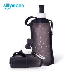 【韓國sillymann】 100%時尚便攜捲式鉑金矽膠水瓶-550ml (星空黑) - 星空黑
