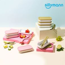 【韓國sillymann】 100%鉑金矽膠餐盒三件組(粉/綠)