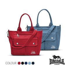 LONSDALE 英國小獅-帆布/單寧牛仔布前雙袋斜背拉鍊托特包- LD1318B