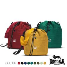 LONSDALE 英國小獅- 戶外休閒細尼龍束口斜背圓桶包- LD1196