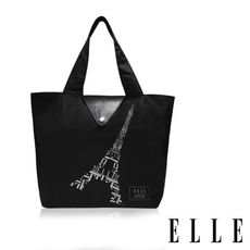 ELLE 鐵塔插畫環保摺疊購物袋- 經典黑G52368