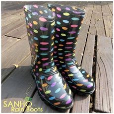 【Sanho】彩點百搭半筒長雨鞋