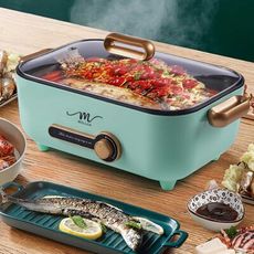 魔力家 M24多功能料理方鍋 5.3L 電火鍋 快煮鍋 蒸煮鍋 電烤盤 萬用鍋 不沾鍋