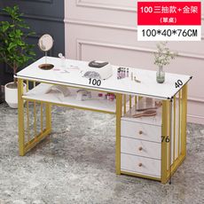 輕奢美甲桌-三抽 長方形化妝桌 多層收納桌 千鳥格雙層 儲物臥室桌子DIY