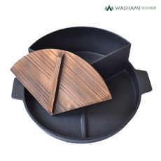 WASHAMl-台灣設計鑄鐵烤盤獨家不沾(獨立三格賓士造形鍋)附木蓋