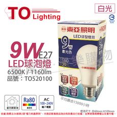 【TOA東亞】LLA60-9AAD LED 9W 6500K E27 白光 球泡燈