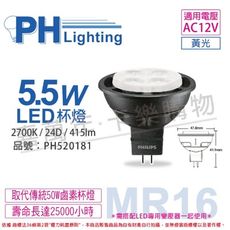 【PHILIPS飛利浦】LED 5.5W 2700K 黃光 24D 12V MR16 杯燈