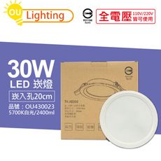 【OU CHYI歐奇照明】TK-AE005 LED 30W 5700K 白光 20cm 崁燈