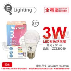 【E極亮】LED 3W 紅光 全電壓 球泡燈 台灣製造