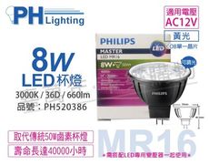 【PHILIPS飛利浦】LED 8W 3000K 12V 36度 黃光 可調光 COB MR16杯燈