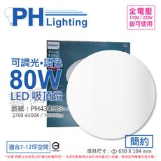 【PHILIPS飛利浦】LED Pyxis 靜欣 80W 全電壓 舒適光 調光 調色 簡約 吸頂燈