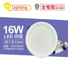 【OU CHYI歐奇照明】TK-AE004 LED 16W 5700K 白光 15cm 崁燈